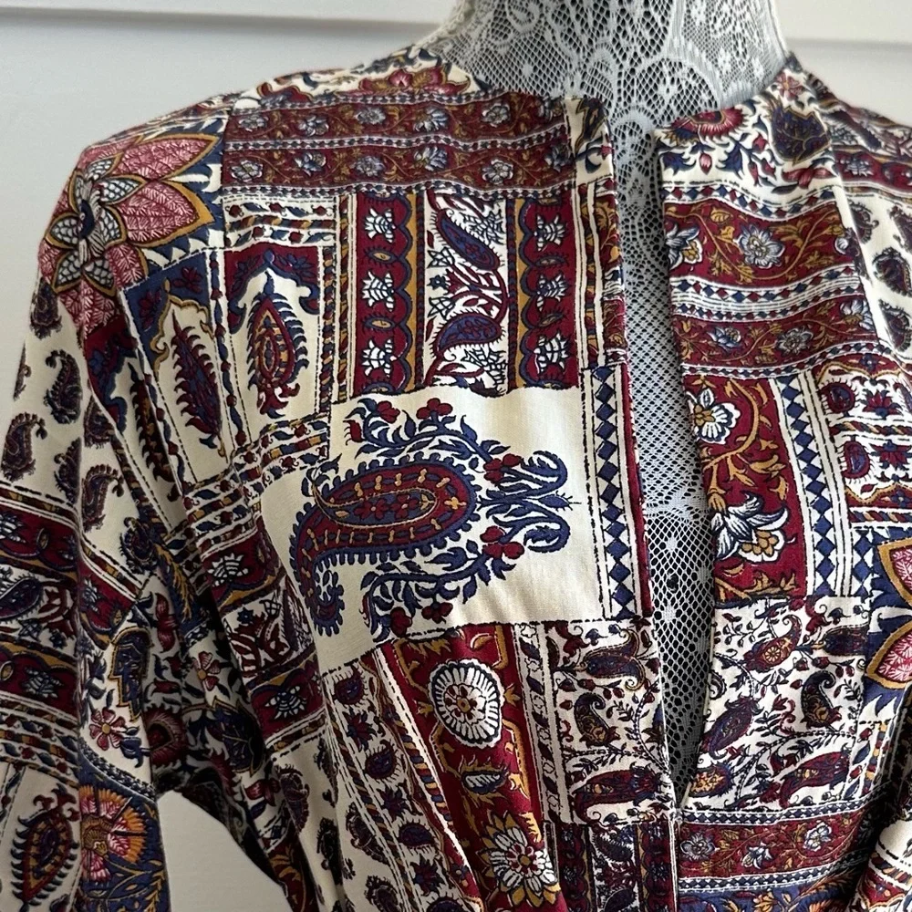 Vintage Patchwork Print Kaftan Style Nightgown Dress Boho Cottage - Picture 5 of 8